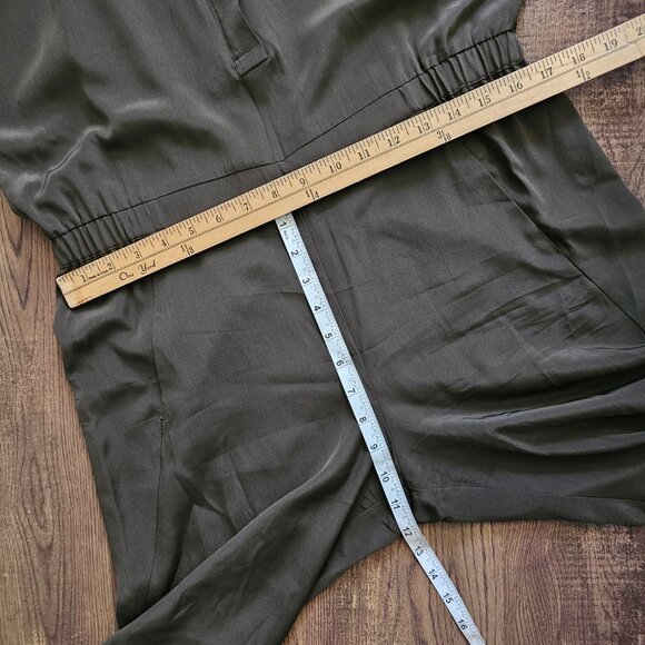 Vince 100% Silk Short Sleeve Jumpsuit, 10, Olive Hunter Green - Picture 7 of 13